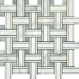 Calacatta Gold Marble Polished Triple Weave Mosaic Tile w / Ming Green Dots