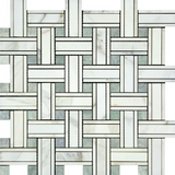 Calacatta Gold Marble Polished Triple Weave Mosaic Tile w / Ming Green Dots