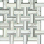 Calacatta Gold Marble Polished Triple Weave Mosaic Tile w / Ming Green Dots-Marble Mosaic-American Tile Depot