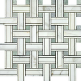 Calacatta Gold Marble Honed Triple Weave Mosaic Tile w / Ming Green Dots-Marble Mosaic-American Tile Depot