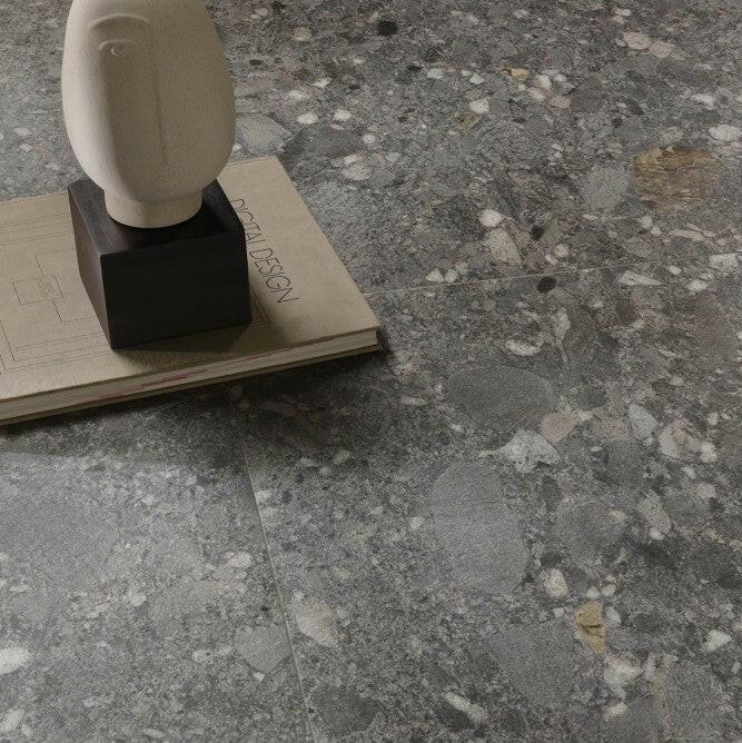 24 X 24 Ceppo Nero Matte Terrazzo Look Porcelain Tile-Porcelain Tile Large Formate-American Tile Depot