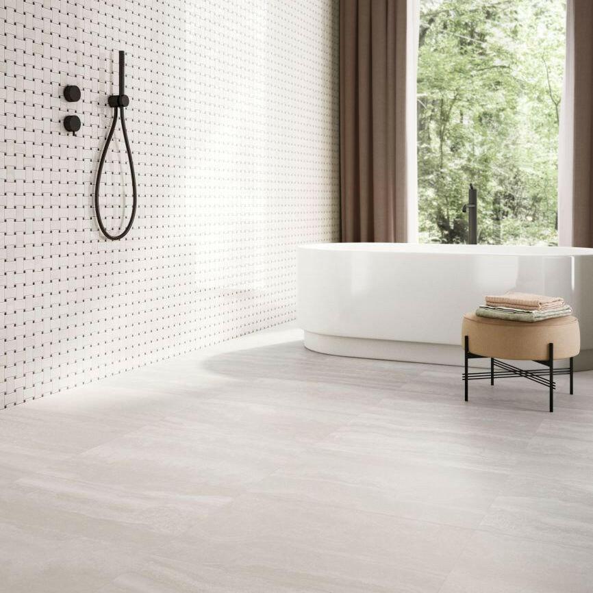 24 X 48 Appia Vein Cut White Matte Travertine Look Porcelain Tile-PORCELAIN-Large Format-American Tile Depot