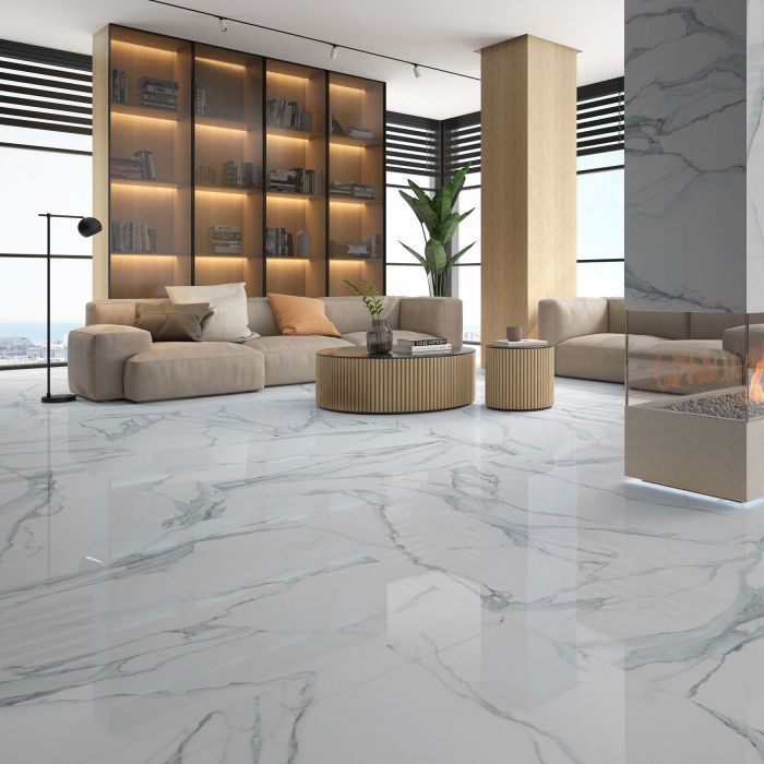 24 X 48 Calacatta Fantasy Acqua Polished Marble Look Porcelain Tile-PORCELAIN-Large Format-American Tile Depot