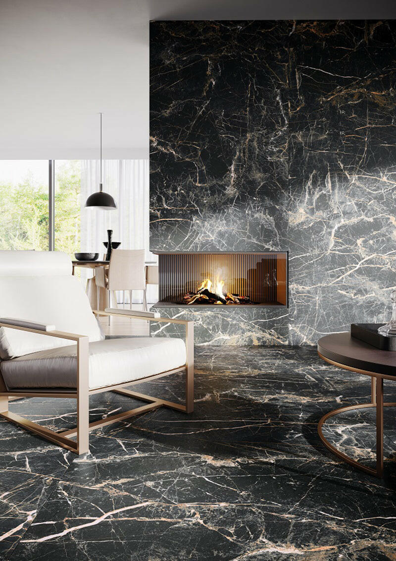 24 X 48 Markina Gold Polished Marble Look Porcelain Tile-Porcelain Tile Large Formate-American Tile Depot