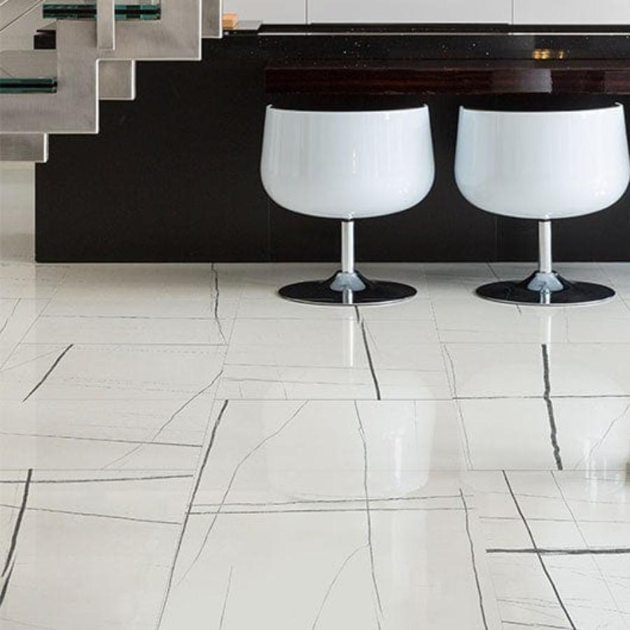 24 X 48 Noir White Polished Marble Look Porcelain Tile-PORCELAIN-Large Format-American Tile Depot