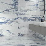 24 X 48 Patagonia Blue Satin Polished Marble Look Porcelain Tile-Porcelain Tile Large Formate-American Tile Depot