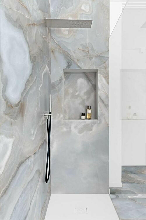 24 X 48 Reves Bleu Glossy Onyx Look Porcelain Tile-PORCELAIN-Large Format-American Tile Depot