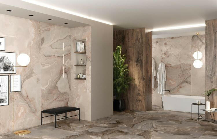 24 X 48 Reves Rose Glossy Onyx Look Porcelain Tile-PORCELAIN-Large Format-American Tile Depot