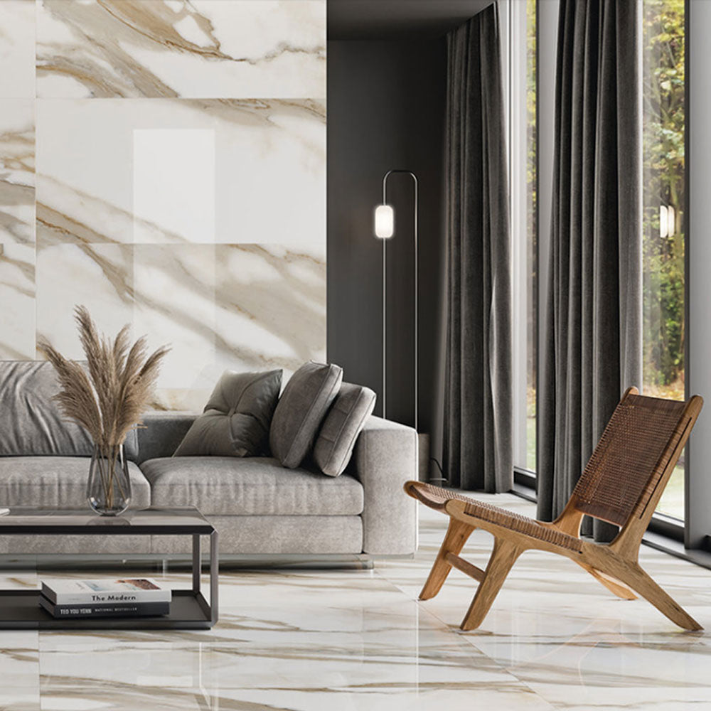 24x48 Calacatta Natural Polished Marble Look Porcelain Tile