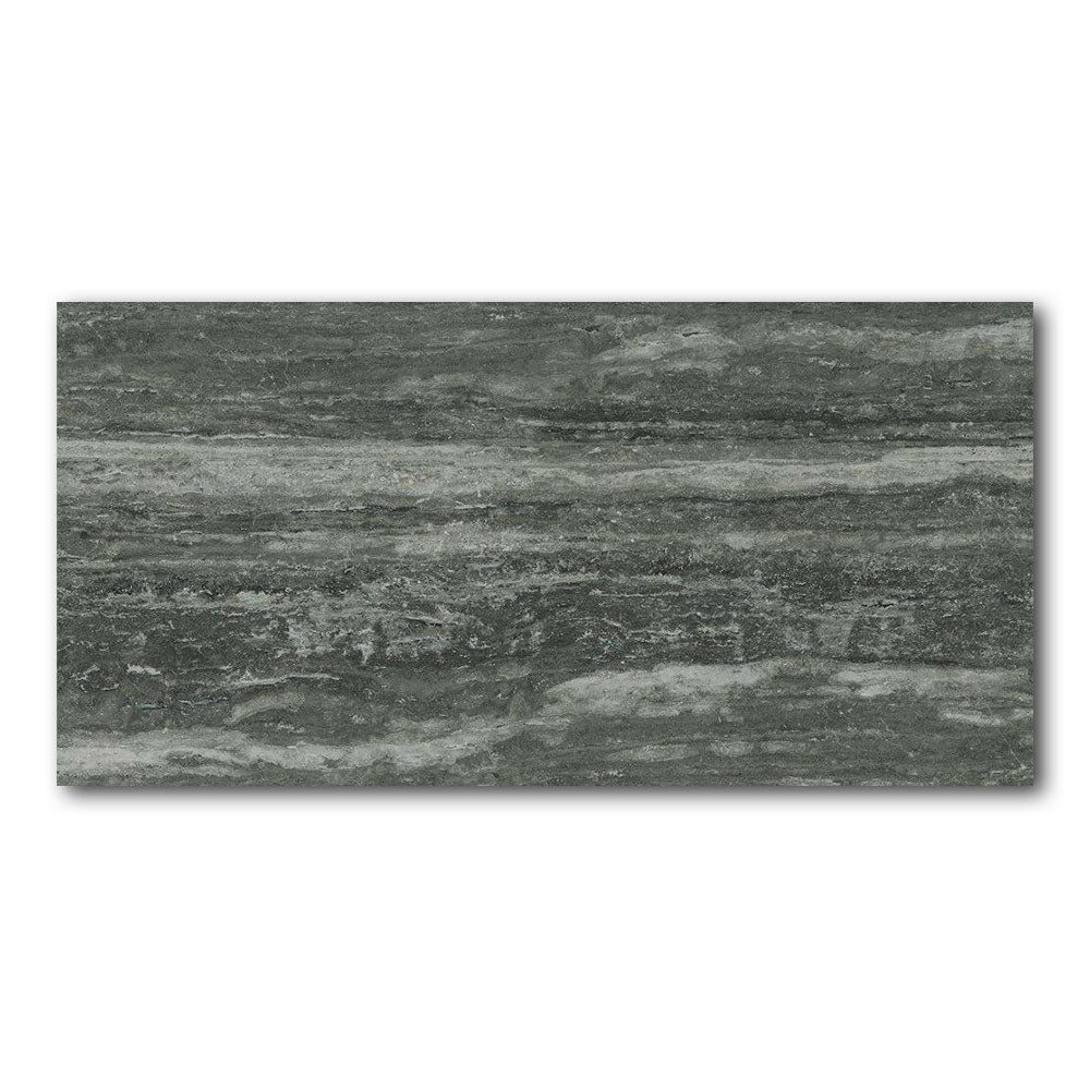 24x48 I-Travertini Black Glossy Travertine Look Porcelain Tile