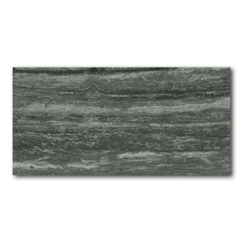 16x32 I-Travertini Black Glossy Travertine Look Porcelain Tile