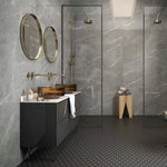 24x48 Pietra Smoke Limestone Look Glossy Porcelain Tile-Porcelain Tile Large Formate-American Tile Depot