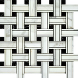 Calacatta Gold Marble Honed Triple Weave Mosaic Tile w / Black Dots