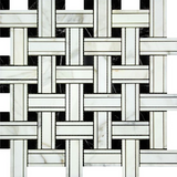 Calacatta Gold Marble Honed Triple Weave Mosaic Tile w / Black Dots