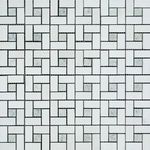 Thassos White Marble Honed Pinwheel Mosaic Tile w/ Ming-Green Dots-Marble Mosaic-American Tile Depot