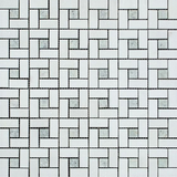 Thassos White Marble Polished Pinwheel Mosaic Tile w/ Ming-Green Dots