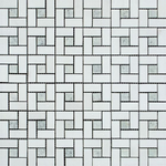 Thassos White Marble Honed Pinwheel Mosaic Tile w/ Ming-Green Dots-Marble Mosaic-American Tile Depot