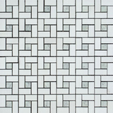 Thassos White Marble Honed Pinwheel Mosaic Tile w/ Ming-Green Dots