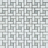 Thassos White Marble Polished Pinwheel Mosaic Tile w/ Ming-Green Dots