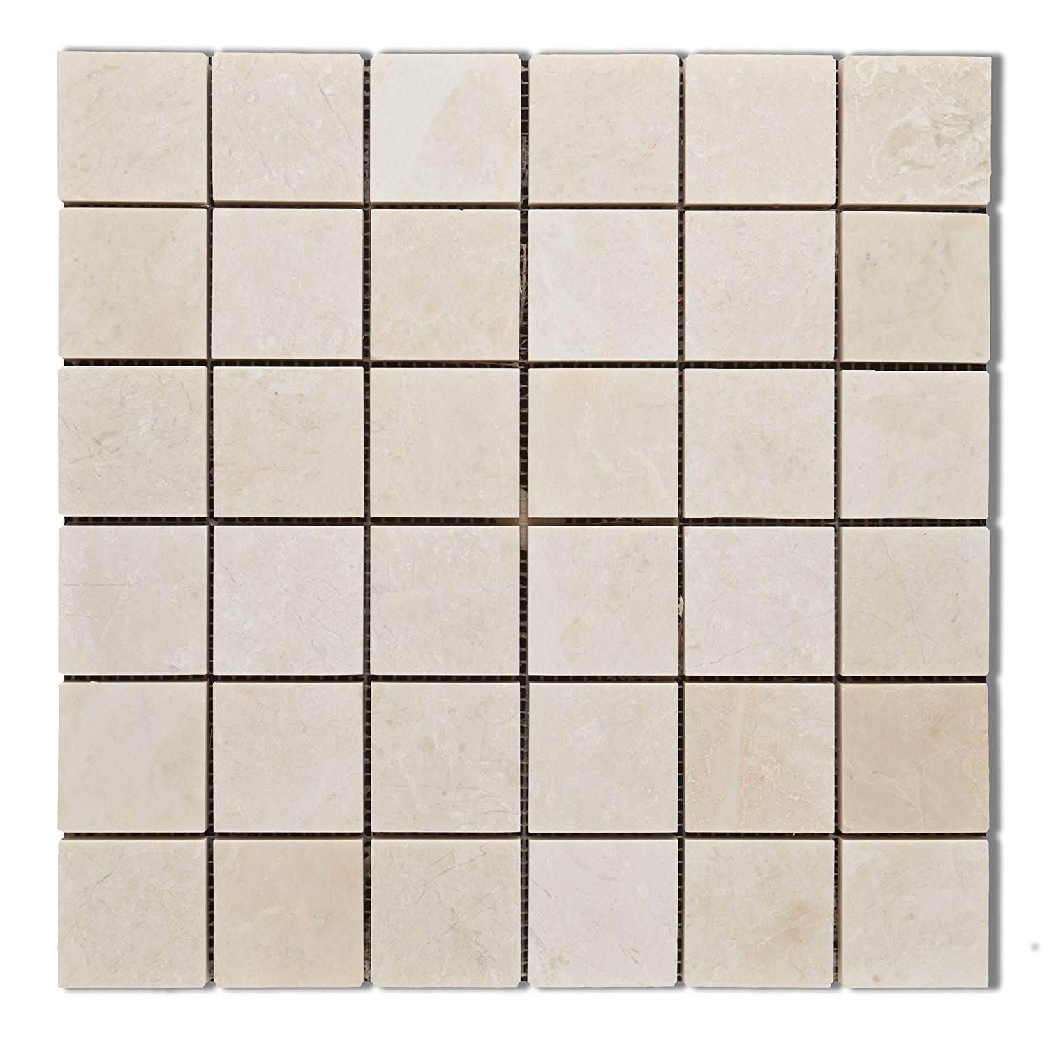 2 X 2 White Pearl / Botticino Marble Polished Mosaic Tile-Marble Mosaic-American Tile Depot