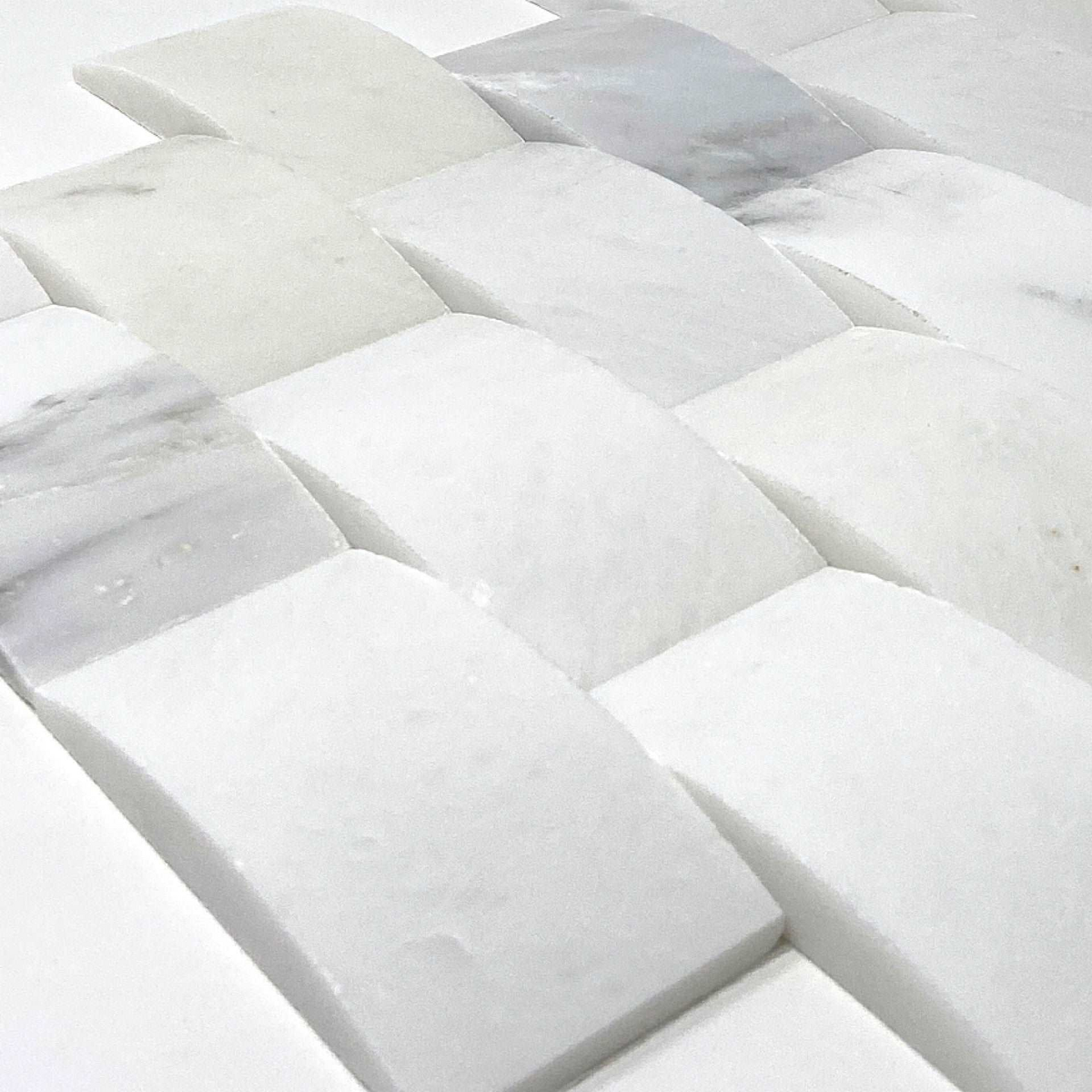 2 X 4 Carrara White Marble Round-Faced (CNC-Arched / Wavy) Polished Brick Mosaic Tile-Marble Mosaic-American Tile Depot