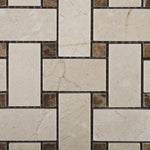 Crema Marfil Marble Polished Basketweave Mosaic Tile w/ Emperador Dark Dots