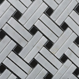 Oriental White / Asian Statuary Marble Honed Stanza Basketweave Mosaic Tile w / Black Dots