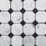 Carrara White Marble Polished Octagon Mosaic Tile w/ Black Dots