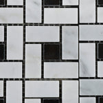 Carrara White Marble Polished Pinwheel Mosaic Tile w/ Black Dots