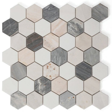 2" Beehive Beach Polished Hexagon Marble Mosaic Tile