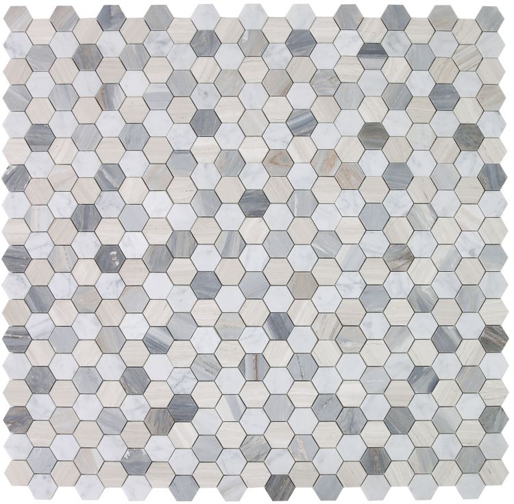 2" Beehive Blue Polished Hexagon Marble Mosaic Tile-Marble Mosaic-American Tile Depot