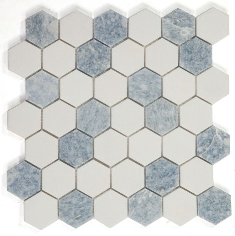 2" Beehive Crystal Ocean Polished Hexagon Marble Mosaic Tile-Marble Mosaic-American Tile Depot