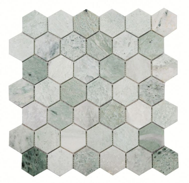 2" Beehive Green Polished Hexagon Marble Mosaic Tile-Marble Mosaic-American Tile Depot