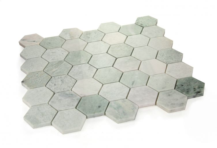 2" Beehive Green Polished Hexagon Marble Mosaic Tile-Marble Mosaic-American Tile Depot