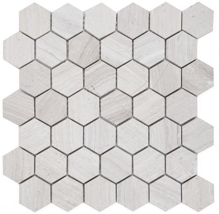 2" Beehive Grey Honed Hexagon Marble Mosaic Tile-Marble Mosaic-American Tile Depot