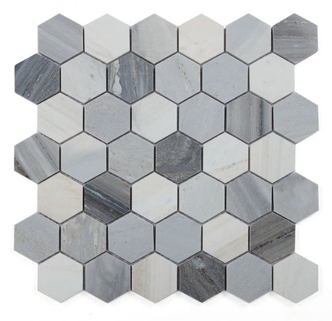 2" Beehive Italian Blue Polished Hexagon Marble Mosaic Tile