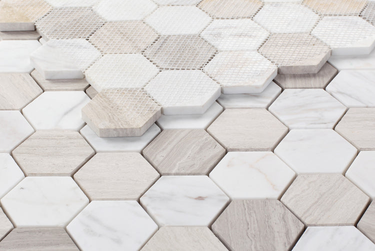 2" Beehive Loft Honed Hexagon Marble Mosaic Tile-Marble Mosaic-American Tile Depot