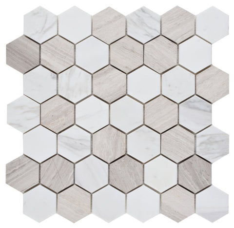 2" Beehive Loft Honed Hexagon Marble Mosaic Tile