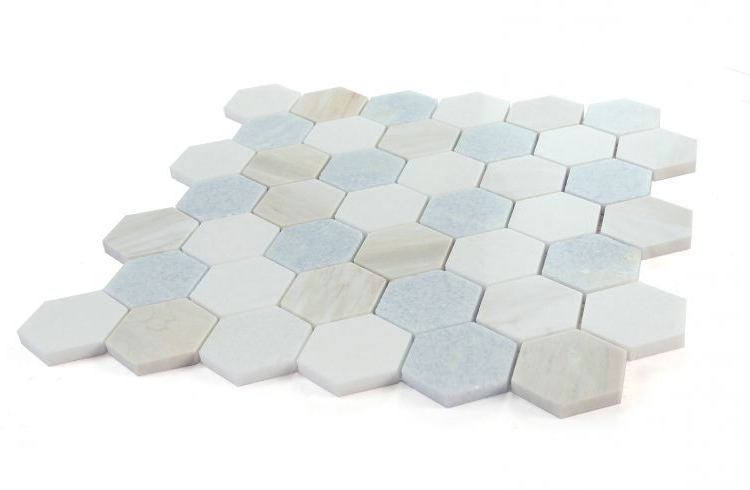 2" Beehive Sky Polished Hexagon Marble Mosaic Tile-Marble Mosaic-American Tile Depot