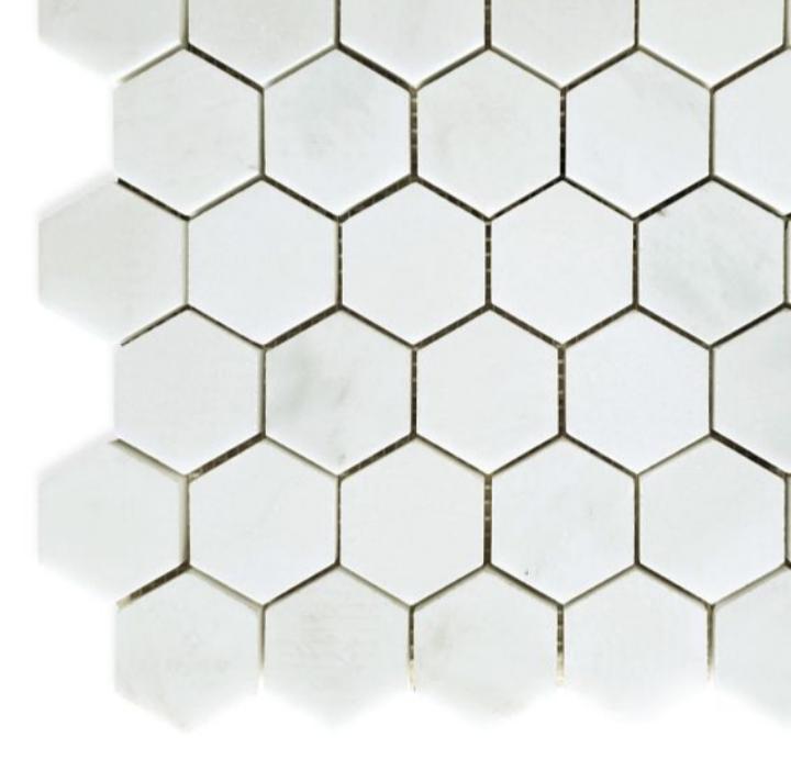 2" Beehive Snow White Honed Hexagon Marble Mosaic Tile-Marble Mosaic-American Tile Depot