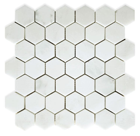 2" Beehive Snow White Honed Hexagon Marble Mosaic Tile