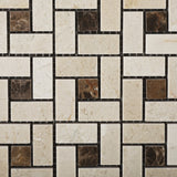 Crema Marfil Marble Polished Pinwheel Mosaic Tile w/ Emperador Dark Dots