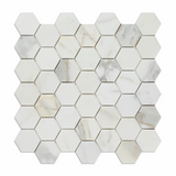 Calacatta Gold Marble Polished 2" Hexagon Mosaic Tile