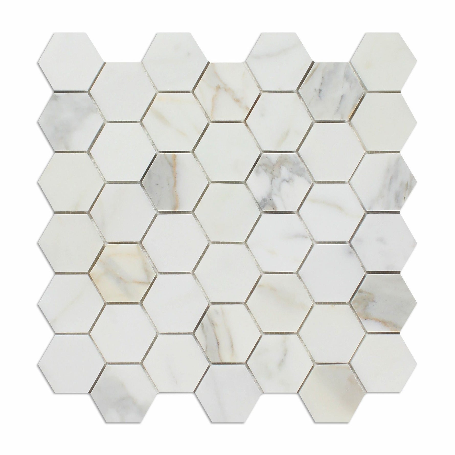 Calacatta Gold Marble Honed 2" Hexagon Mosaic Tile-Marble Mosaic-American Tile Depot