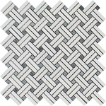 Thassos White Marble Honed Stanza Basketweave Mosaic Tile w/ Blue-gray Dots-Marble Mosaic-American Tile Depot