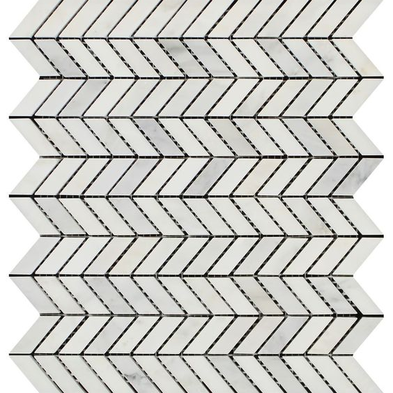 Oriental White / Asian Statuary Marble Polished Mini Chevron Mosaic Tile-Marble Mosaic-American Tile Depot