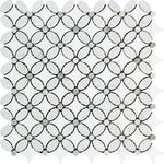 Thassos White Marble Honed Florida Flower Mosaic Tile w/ Ming Green Dots