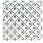 Thassos White Marble Honed Florida Flower Mosaic Tile w/ Ming Green Dots-Marble Mosaic-American Tile Depot