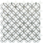 Carrara White Marble Polished Florida Flower Mosaic Tile w/ Ming Green Dots-Marble Mosaic-American Tile Depot