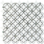 Carrara White Marble Honed Florida Flower Mosaic Tile w/ Ming Green Dots-Marble Mosaic-American Tile Depot